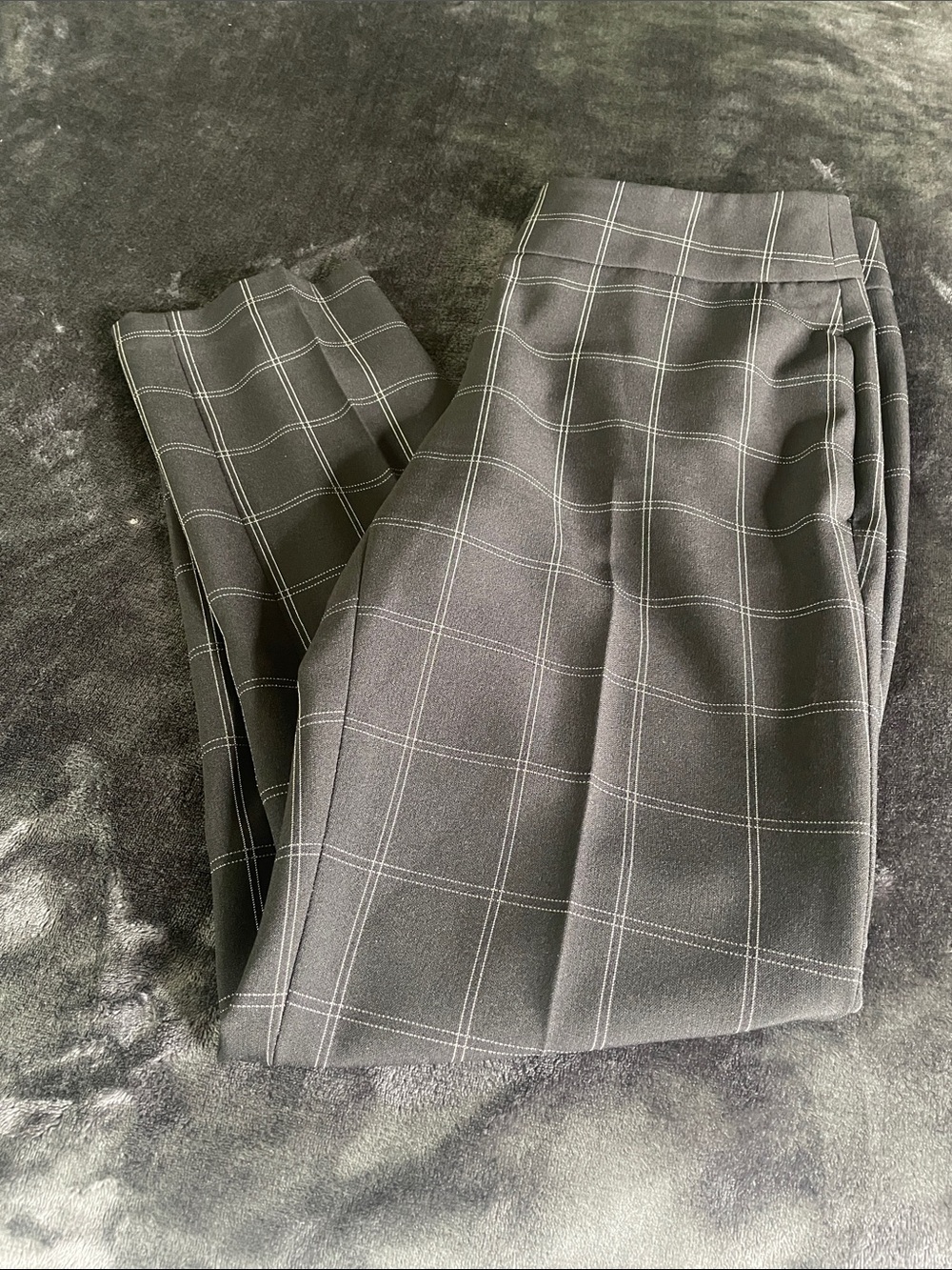 Kasper Black Windowpane Straight-Leg Dress Pants